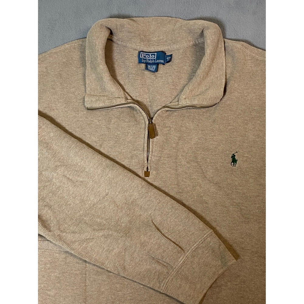 Polo Ralph Lauren Mens 4XB Big Tan Cotton Quarter Zip Pullover Vintage Sweater - Picture 1 of 8